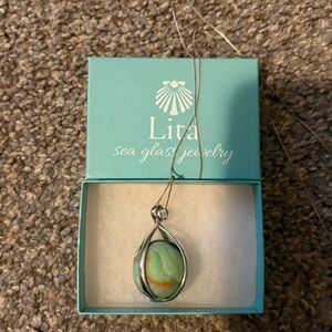 Lita Sea Glass RARE Large Green and Silver Sea Glass Marble Pendant Necklace.
